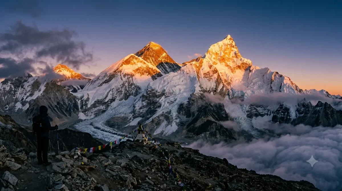 View of Mount Everest on a Clear Sunny Morning